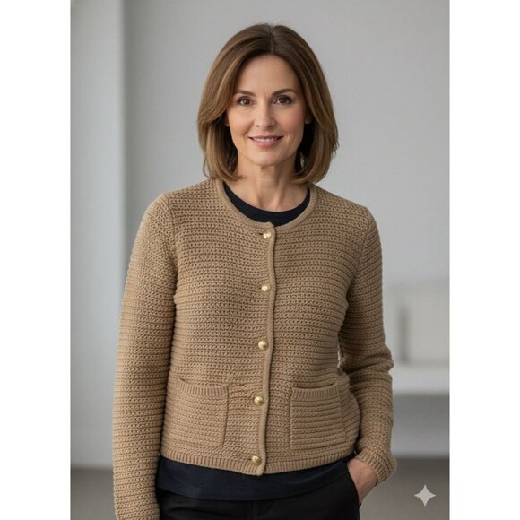 Talbots Womens Gold Metallic Knit Button Up Cardigan Sweater Sz S Shimmer - Picture 1 of 5